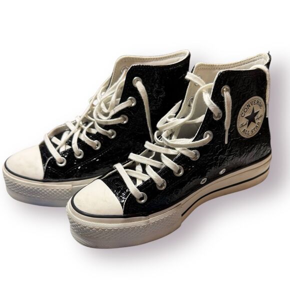Converse Chuck Taylor All Star‎ Crinkled Leather High Top Sneakers Black Size 8 - Picture 1 of 8